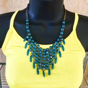 Dark Teal Blue Green Bib Necklace